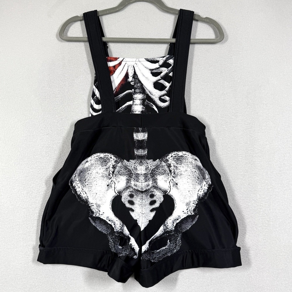 Black Milk Overalls Womens Medium Black Ribs Shorts Romper Skeleton Print Goth - Picture 6 of 12
